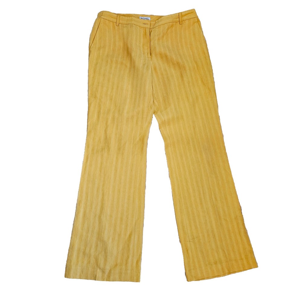 Michael Michael Kors Womens Pants 12 Linen Mustard Pinstripe Straight Leg