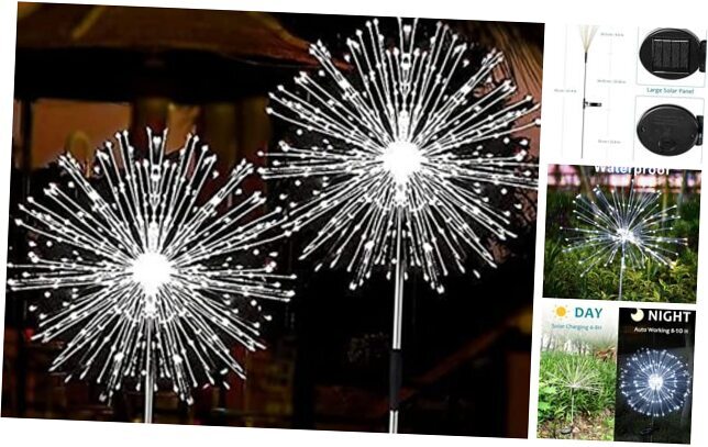 Solar Firework Lights, 2 Pack 120 LEDs 2 Lighting Modes Outdoor Cool White