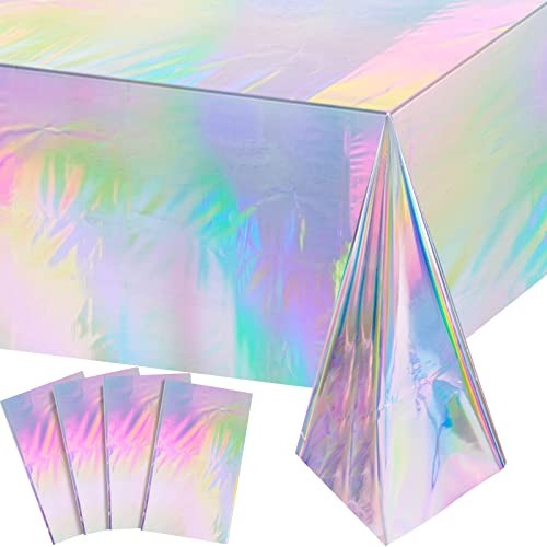 4 Pack Iridescent Plastic Tablecloths, Shiny 54