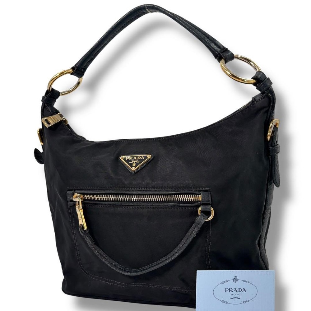 Prada Pocono Triangle Nylon Leather Shoulder Bag with Logo Plate