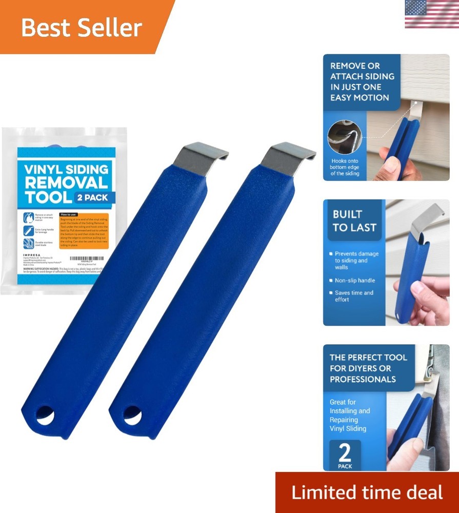 Efficient Vinyl Siding Remover Kit - Pack of 2 Steel Tools, Stylish Blue Design