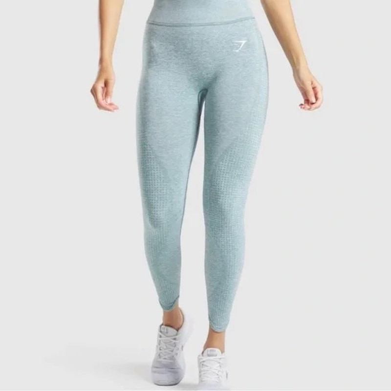 Gymshark Seamless High Rise Compression Leggings in Blue with Control Panel Waist - Size Small
