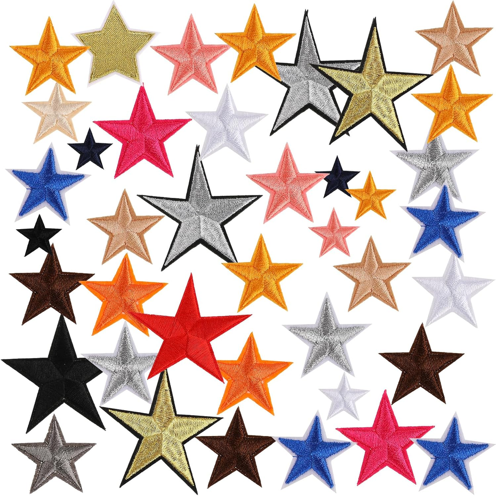 40 Pack Star Iron on Patches Embroidery Applique Patches Fabric Patch Bulk, Colo