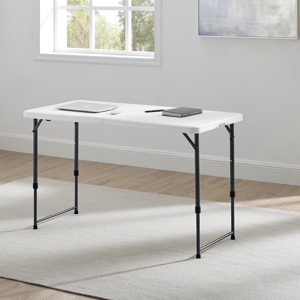 White 4ft Adjustable Height Folding Plastic Table for Indoor Outdoor Use