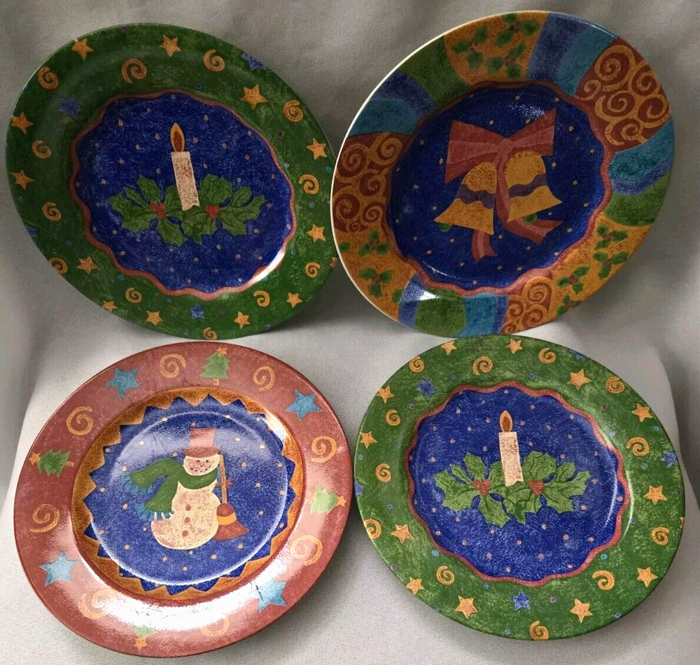 4 SANGO POTPOURRI HOLIDAY SALAD PLATES CHRISTMAS 7 3/4
