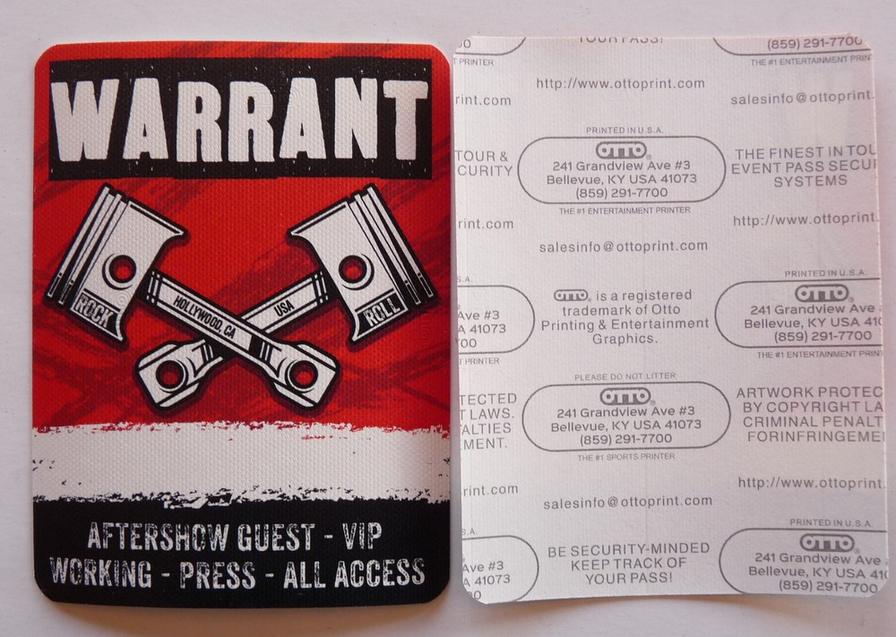 Warrant Hollywood Pistons Concert Tour Red Multi Backstage Pass D15