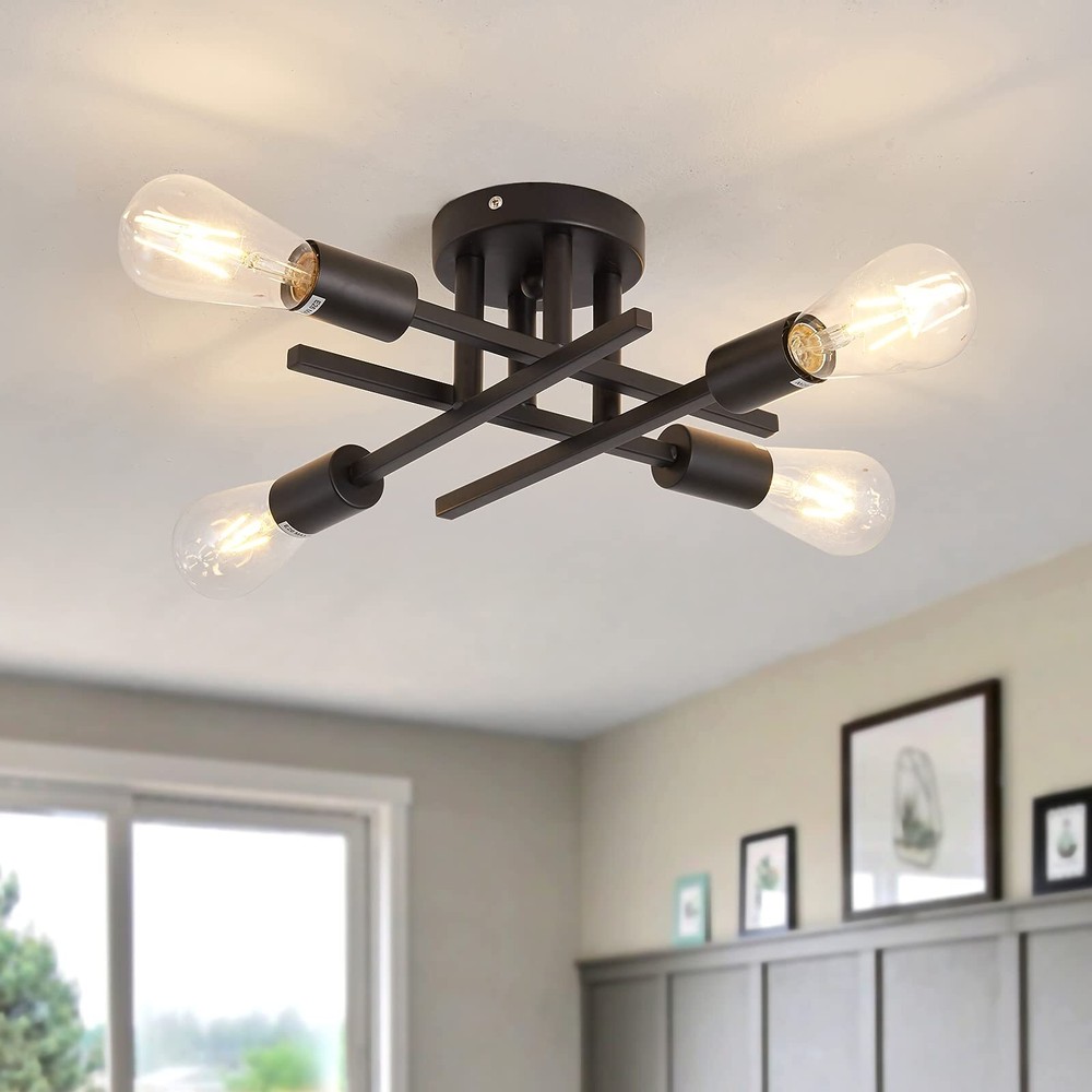 Semi Flush Mount 4 Light Ceiling Light Matte Black with E26 Base Modern Chand...