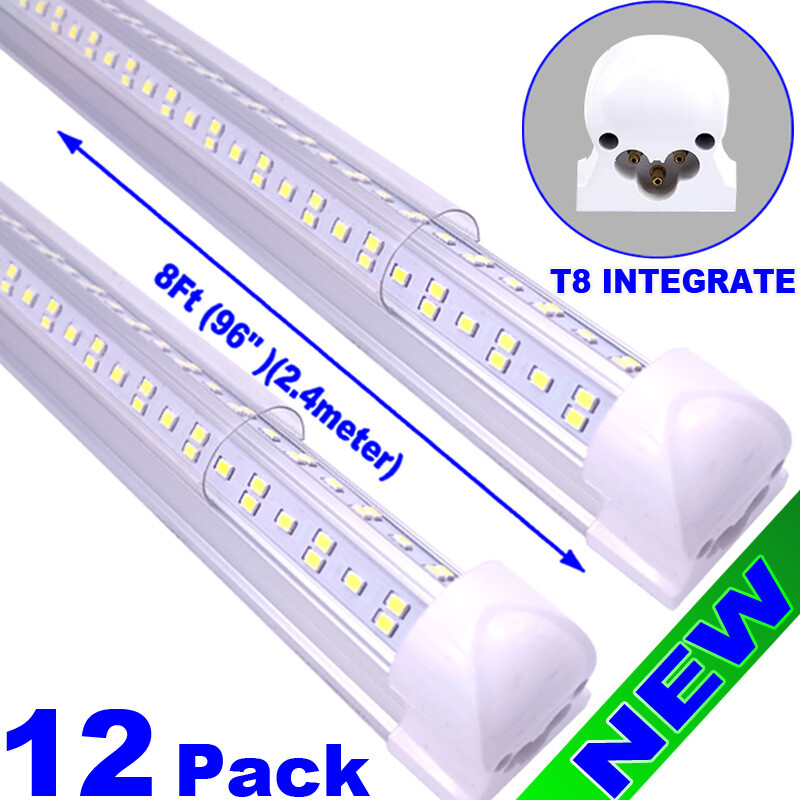 12 PCS T8 8ft 144W LED Shop light Fixture 6500K 8 Foot LED Tube Light Bulbs US
