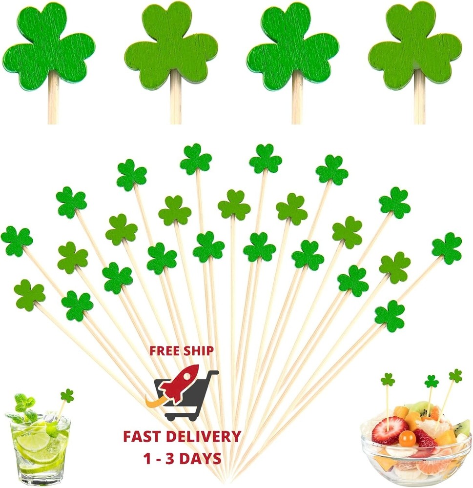 Clover-shaped cocktail picks for St. Patrick's Day - 100 count