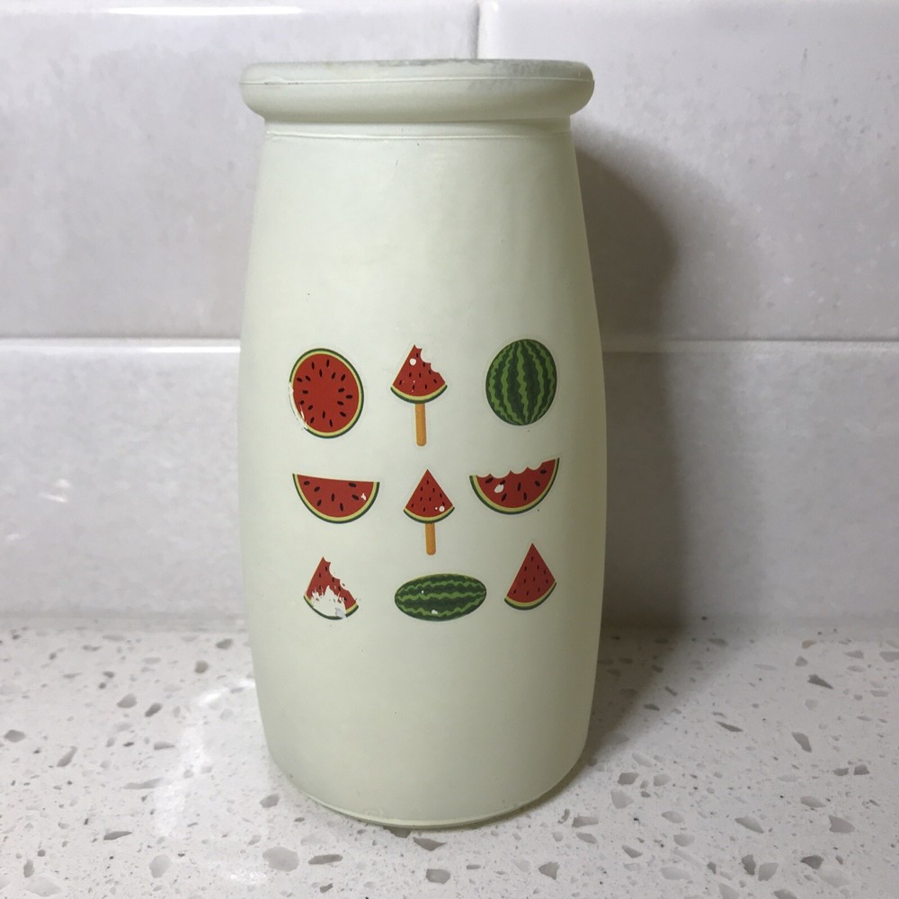 5.5” Frosted Vase Small White Glass WATERMELONS