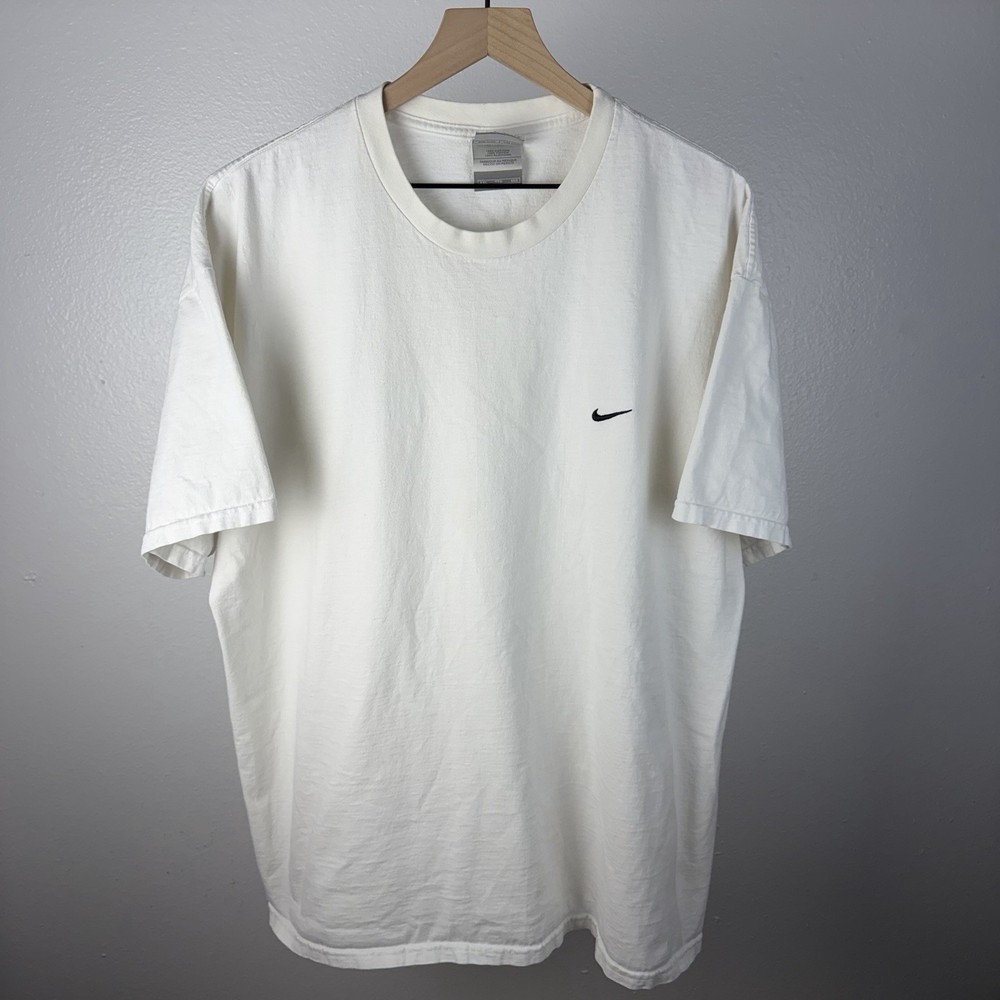 Vintage Y2K Nike Gray Tag Small Swoosh Check Logo White Black T Shirt Size 2XL