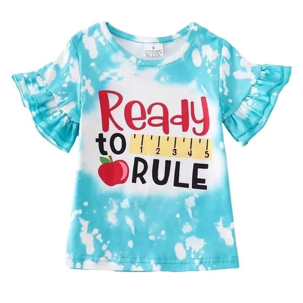 Back to School blue shirt with ruffle sleeves Ready to Rule 5T NEW-image