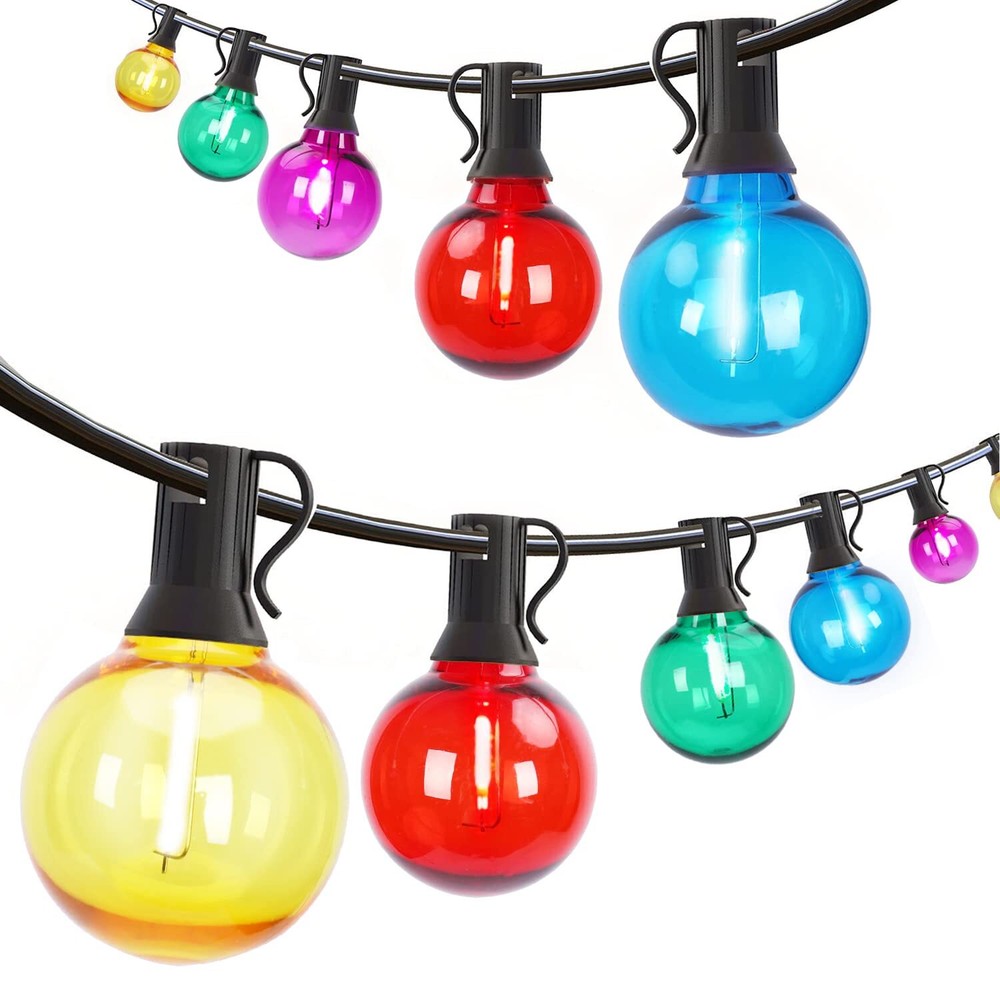 Colored Outdoor String Lights 25FT - 27 LED Bulbs Waterproof Shatterproof Mul...