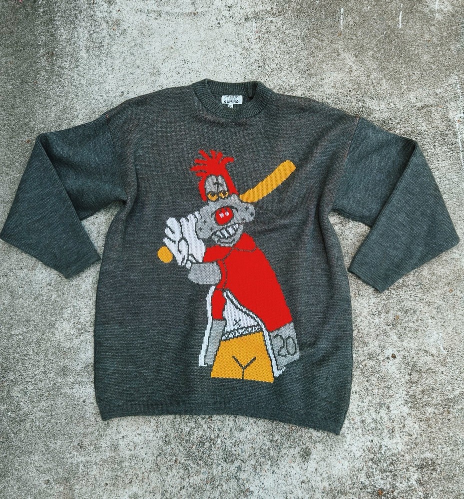 VTG 90s ICEBERG HISTORY WOOL KNIT SWEATER GRAY SIZE CL