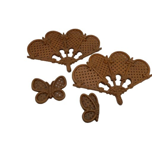 Burwood Wall Fans & Butterflies Hanging Plaques Brown Vintage Wicker Design