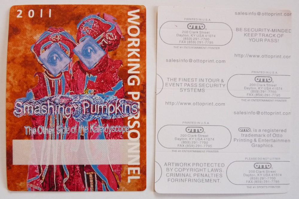 Smashing Pumpkins 2011 Tour Concert Orange Working Access Backstage Pass D4