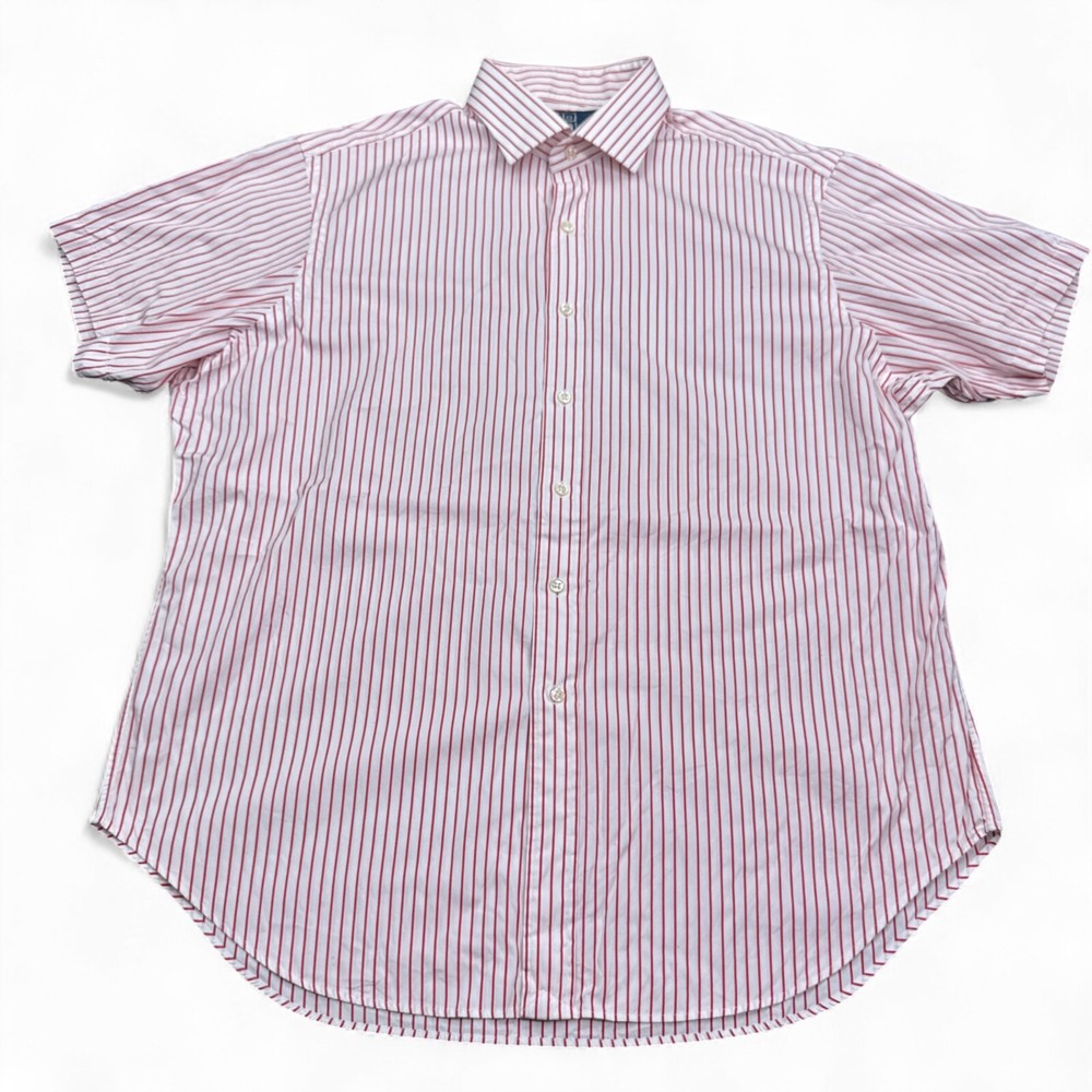 Vintage Polo Ralph Lauren Button Up Shirt Mens Size 17.5-36/37 Red Striped