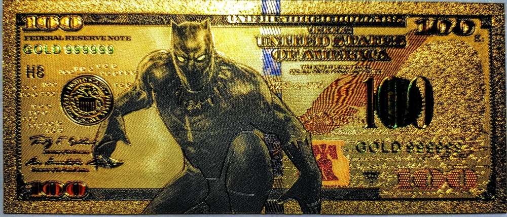 Super Hero Black Panther 100 Dollars Gold Banknote Avengers Money