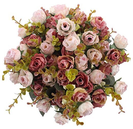7 Branch 21 Heads Artificial Flowers Bouquet Mini Rose Wedding Home 4 Pink