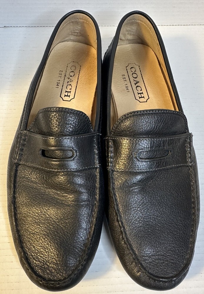 Coach Men's Neal Pebbled Leather Driver Shoes Size 11.5 in Black D13
