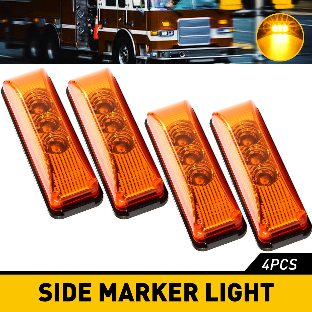 4pcs lens Red Amber light Side Marker Lights Truck Trailer Turn Signal Light