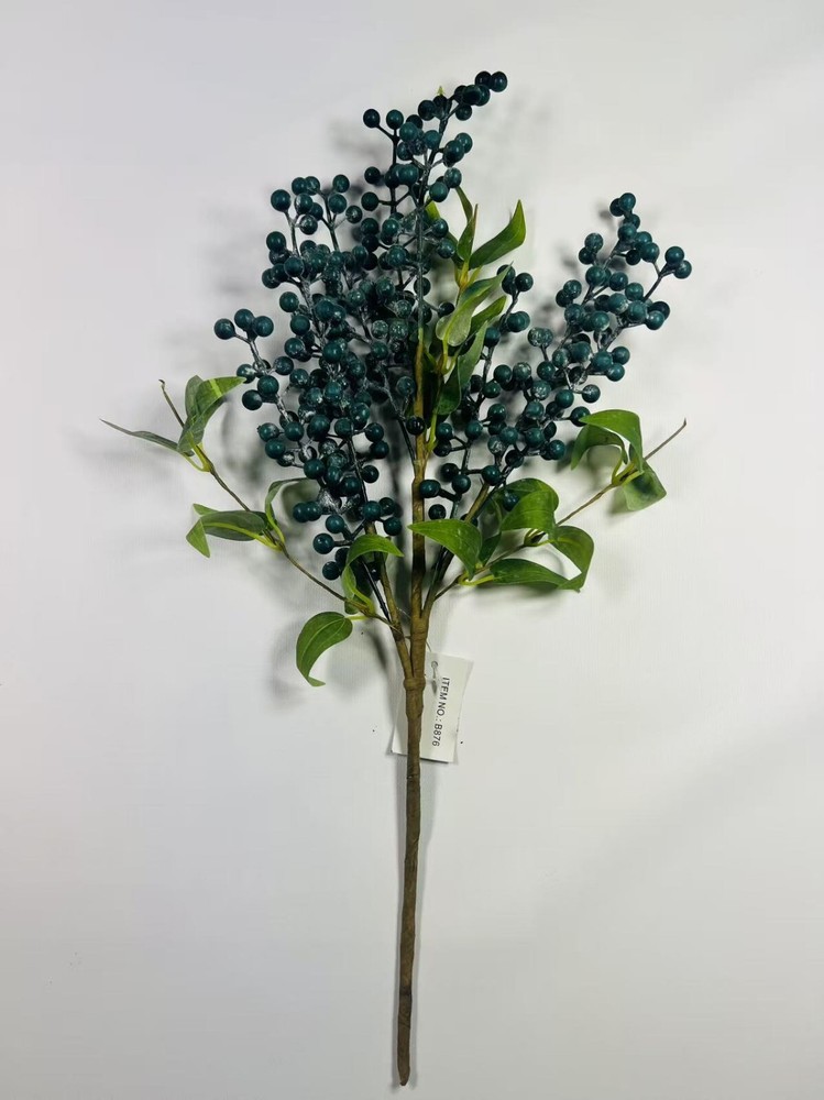 24” Artificial Blueberry Spray Stem with Green Leaves – Faux Berry Branch for Va