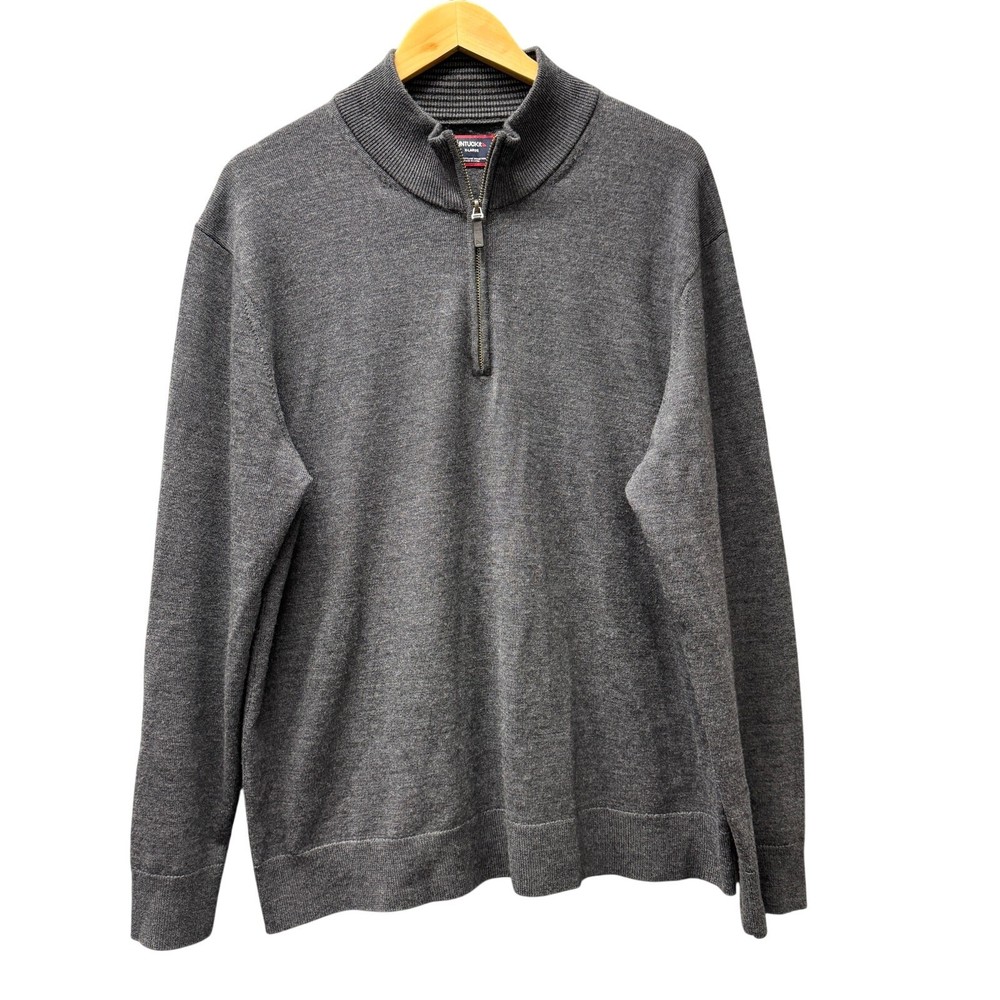 UNTUCKit Sweater Mens XL Gray Extra Fine Merino Wool 1/4 Zip Belguardo Knit