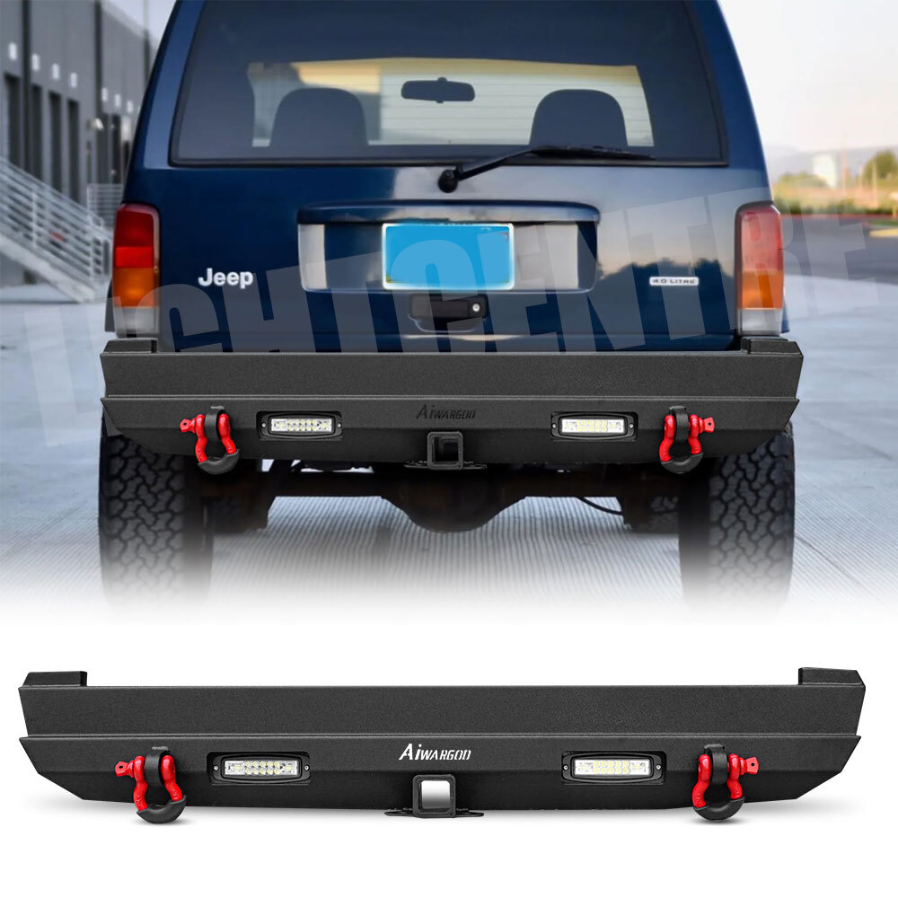 Steel Rear Bumper Offroad w/LED Lights + D-rings For 1989-2001 Jeep Cherokee XJ