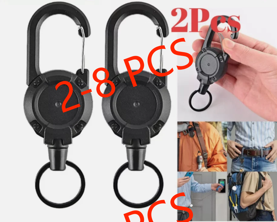 1-8 Pcs Heavy Duty Retractable Carabiner Car Key Chain Badge Holder Steel Cord