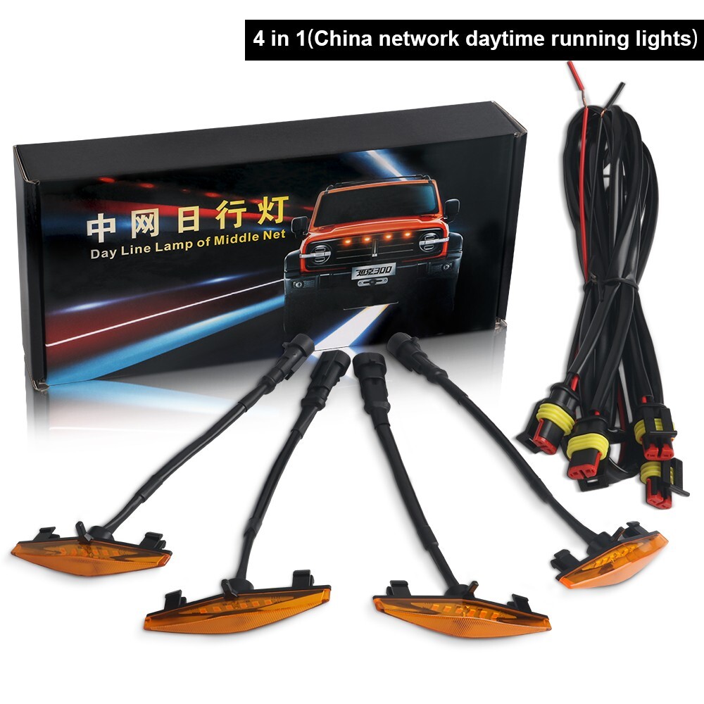 4X Amber LED Front Grille Grill Running Lights Smoked For Ford F150 Raptor Style