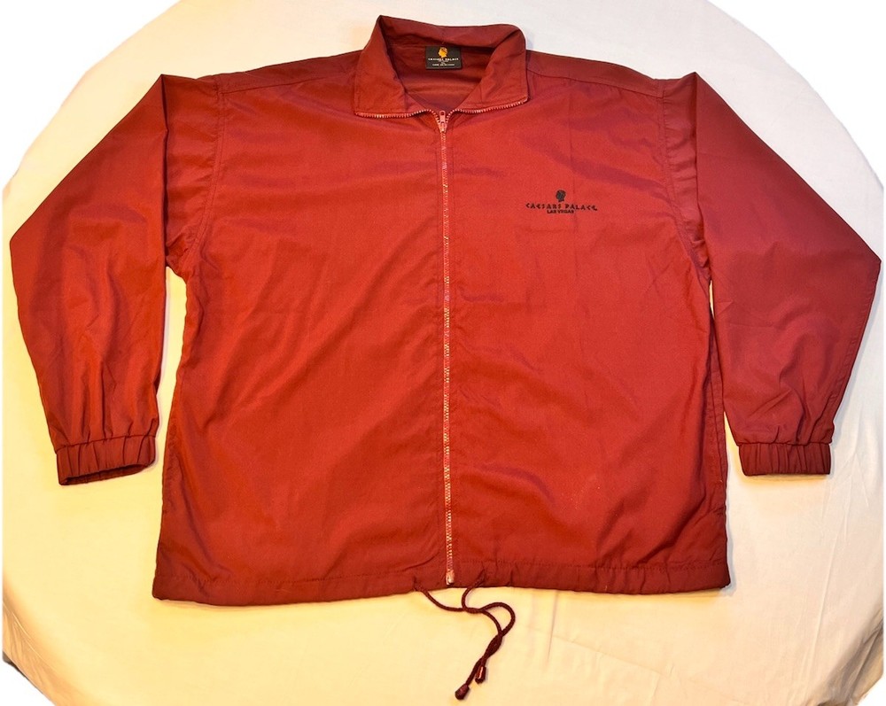 Vtg Caesars Palace Jacket xl Las Vegas Mens Maroon Zip Front Windbreaker Casino