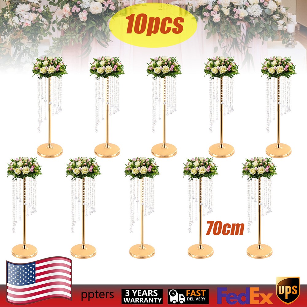 10Pcs 27.5-Inch Gold Crystal Flower Vases for Wedding Centerpieces Decor