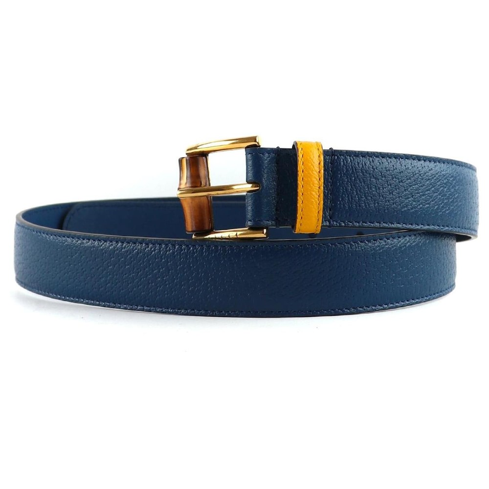 Gucci Navy Blue Leather Belt with Silver Buckle Made in Italy for Men