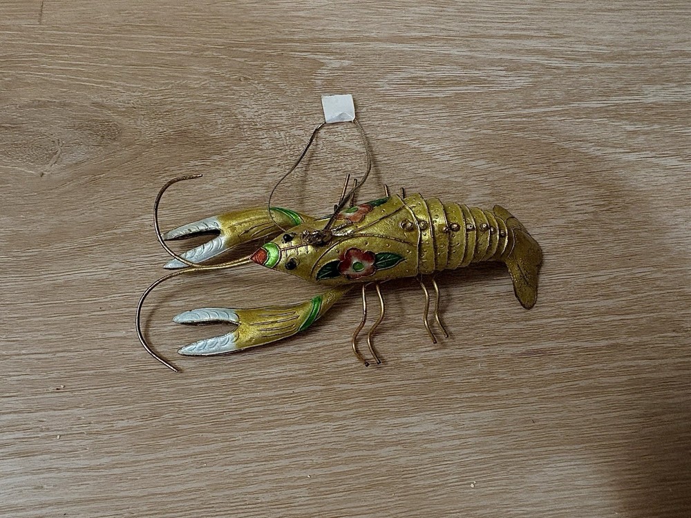 Vintage Gold Enamel Reef Lobster Articulated Floral Ornament