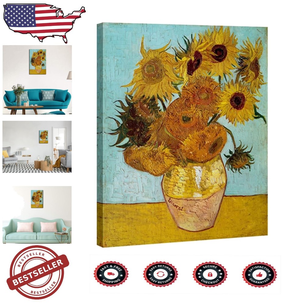 Van Gogh Sunflower Giclee Canvas Print - Elegant Floral Wall Art 24x16in