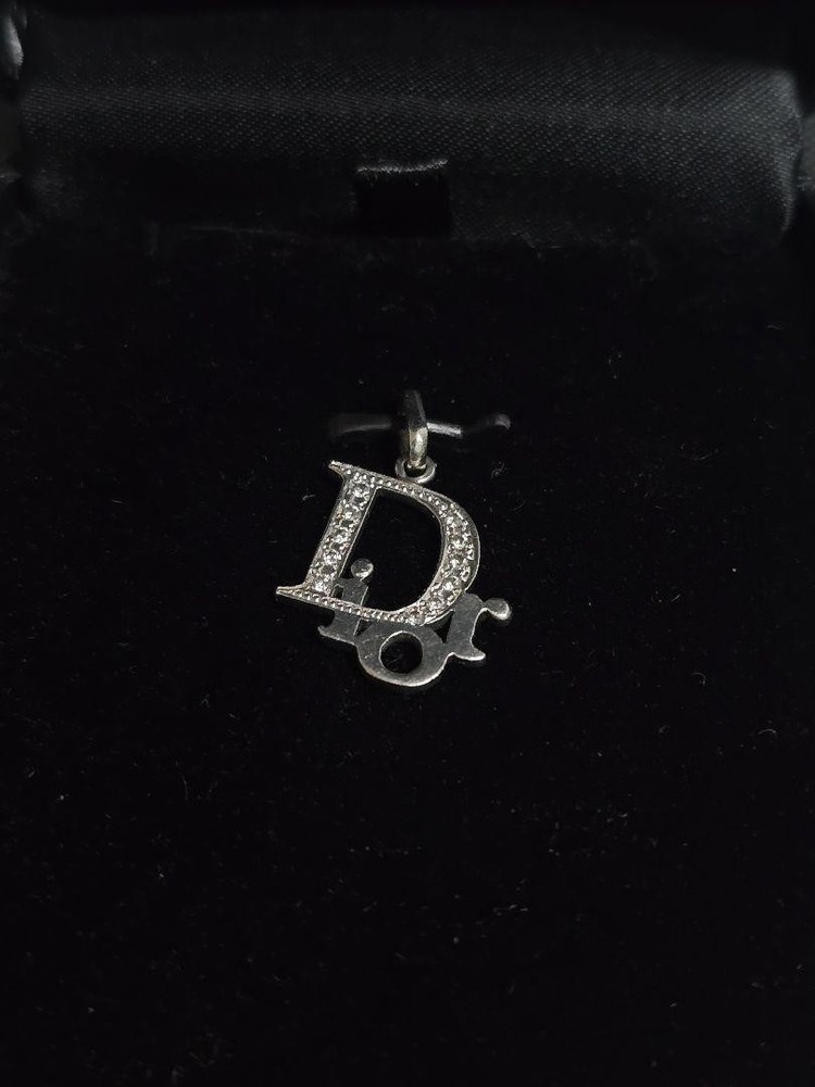 Christian Dior Platinum Logo Charm Necklace Top