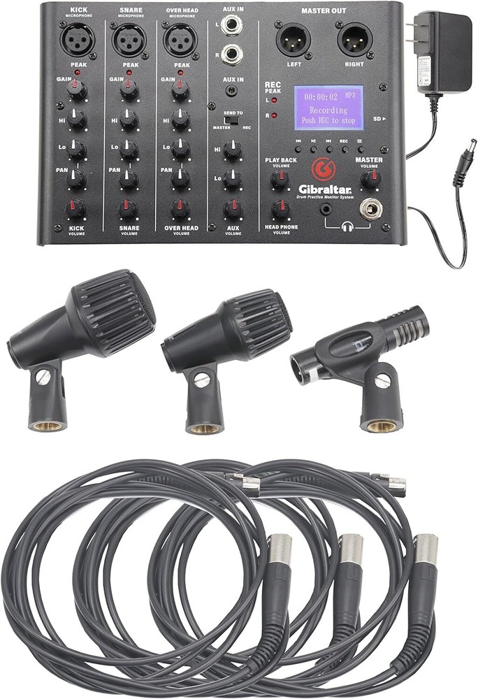 Drum Kit Monitor Mixer System with Bass Snare and Cymbal Mics