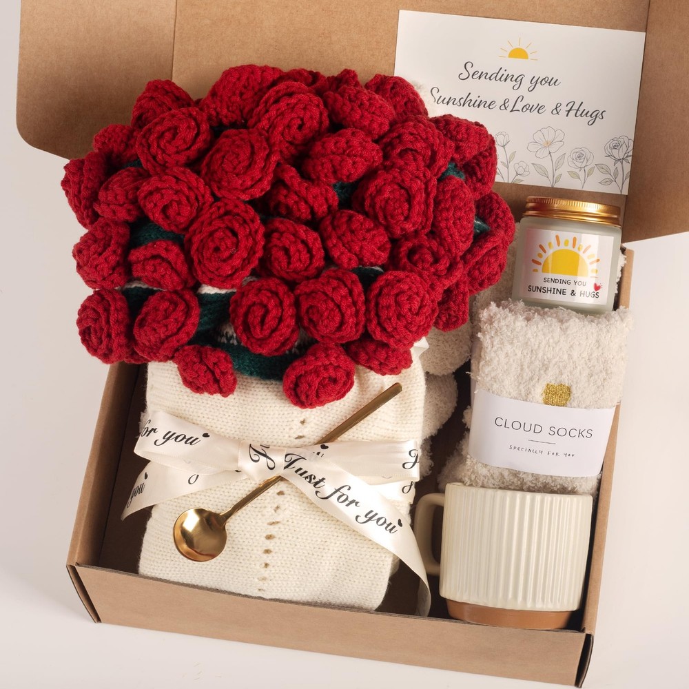Valentines Day Gifts for Her - Flower Bouquet Blanket Gift Baskets, Anniversa-image
