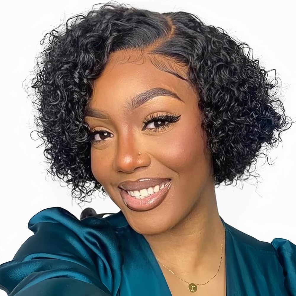 Curly Short Bob Wig 13x4 Lace Front Glueless Curly Human Hair Wigs for Women