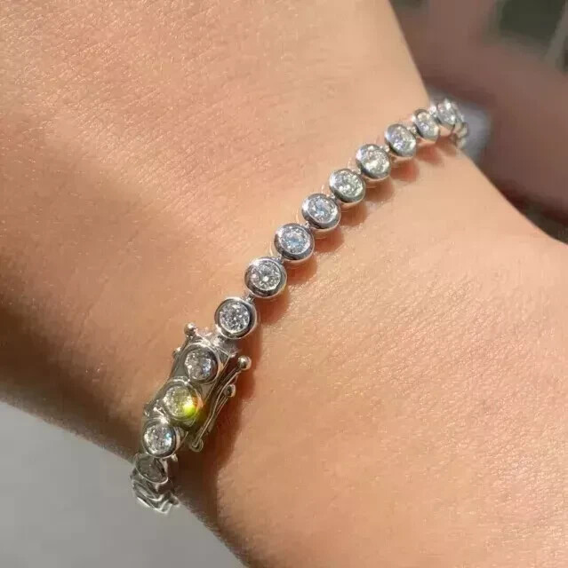 Tennis Bracelet 5CT Round Lab Created Diamond 14k White Gold Plated 7 Inch
