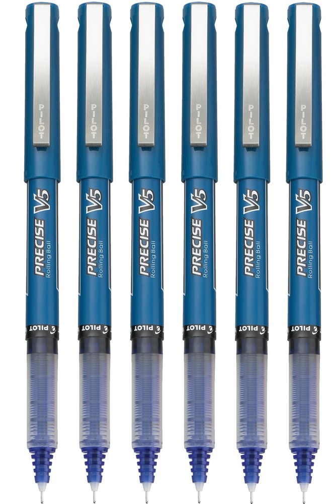 Pilot Precise V5 Stick Rolling Ball Pens, Extra Fine Point, Blue Ink, Pack Of 6