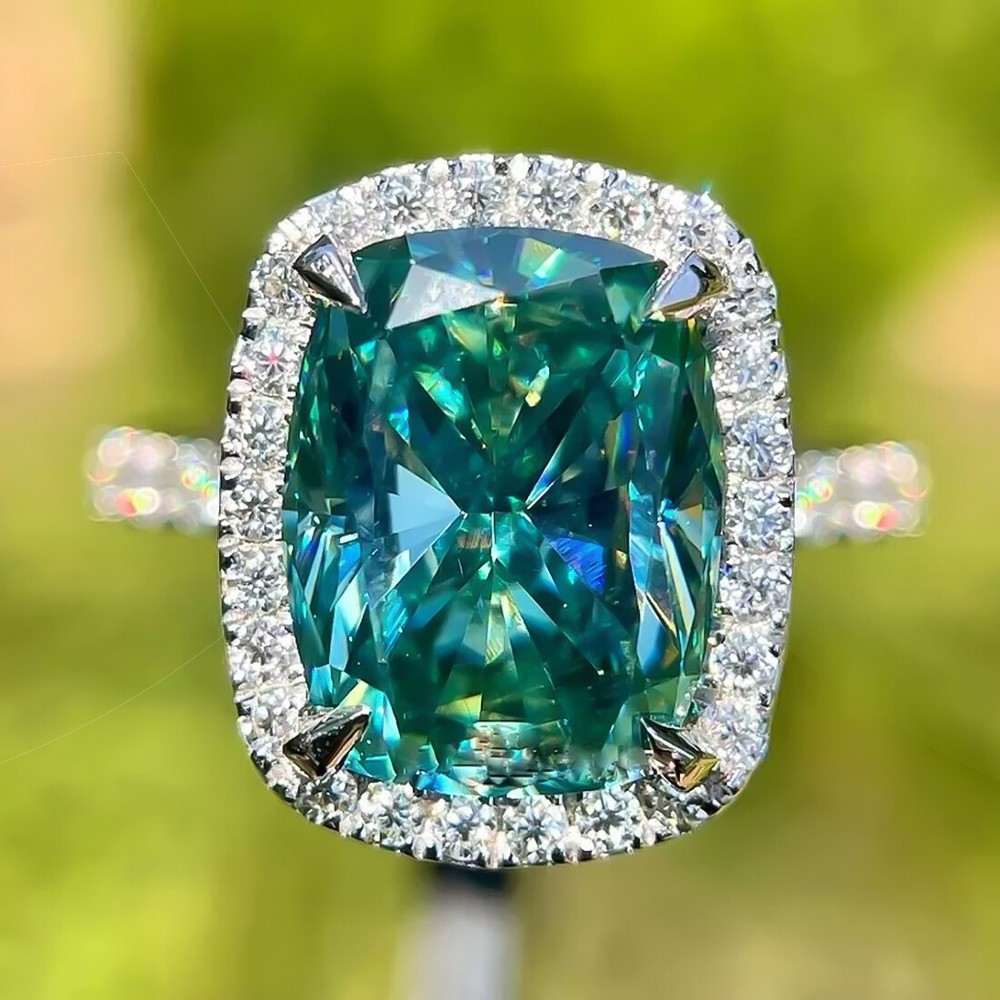 7.00Ct Certified Cushion Cut Blue Diamond Solitaire 925 Sterling Silver Ring