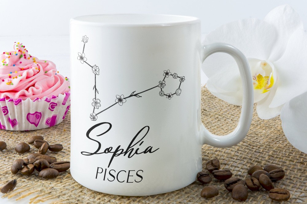 Personalized Floral Pisces Mug Personalized Zodiac Mug Zodiac Constellation