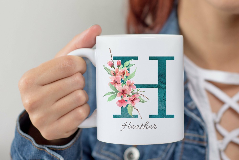 Personalized Monogram Initial Name Mug Floral/flower Alphabet Cup / Flower Gift