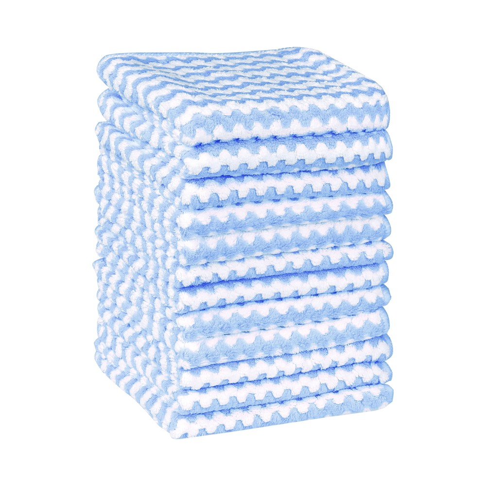 12-Pack Blue Microfiber Cleaning Towels 10x10 Inch Reusable Absorbent Rags