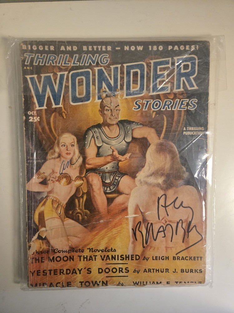 *SIGNED RAY BRADBURY* Thrilling Wonder Stories Oct 1948 Issue 33 #1 Vintage Pulp