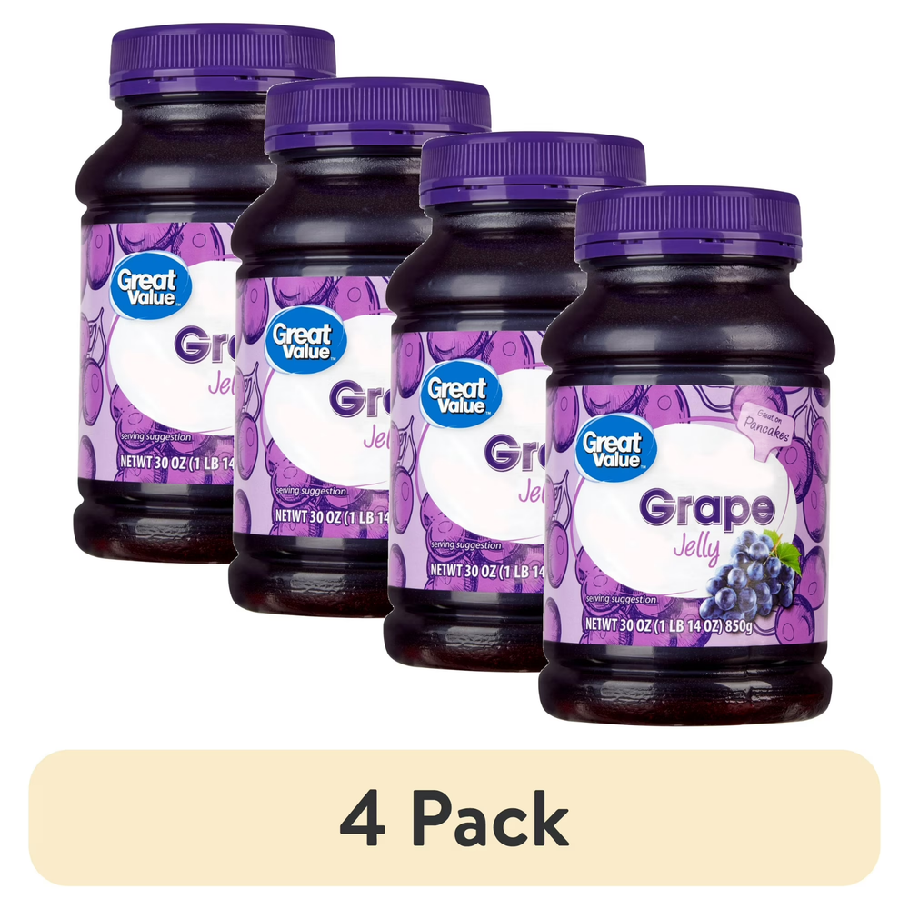 Great Value Concord Grape Jelly 30oz Jar (4 Pack) Bulk Grape Spread