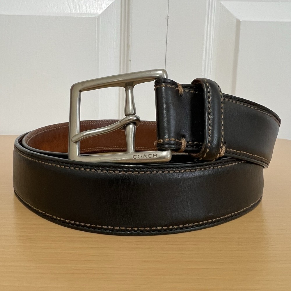 Coach Black Leather Belt Silver Buckle Men’s Size 40
