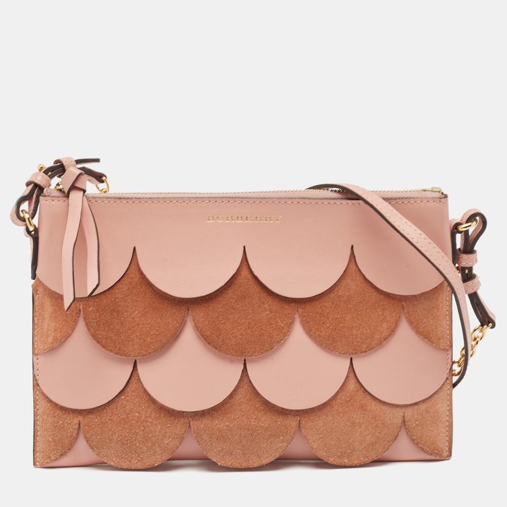 Burberry Pink Leather and Suede Peyton Scalloped Crossbody Bag