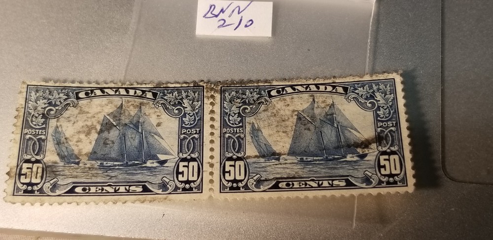 1929 Canada 50 Cents Bluenose Stamp Block Of 2 Stamps Scott #158 Idbnn1.